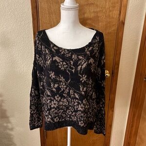Free People Black and Tan Off-the-Shoulder Long Sleeve Sweater